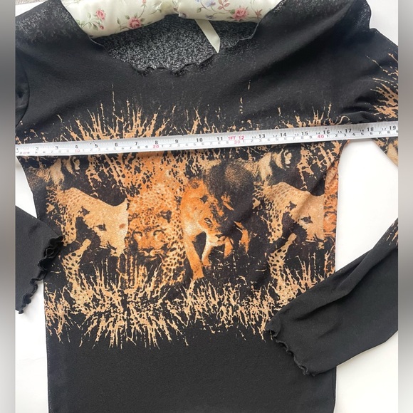Sheer Mesh Lion Print Top  tiger Y2K Grunge Long Sleeve - Picture 4 of 5